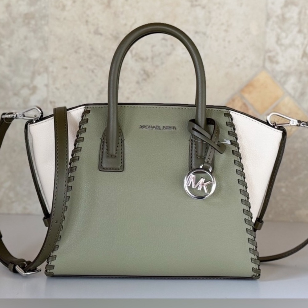 Michael Kors Avril Satchel in Green and White